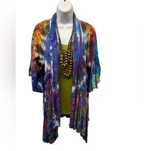 NWT.   Sacred Threads Tye-Dye Cardigan 222462. BL/RD7